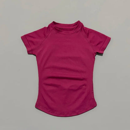 HISTELLO Sports Short Sleeve Top Women Gym Yoga Top Workout Clothes Sports T Shirt Fitness Activewear Running Tight Tops
