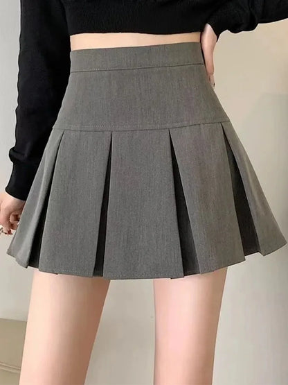 Vintage Gray Pleated Skirt Women Kawaii High Waist Mini Skirts Korean Fashion School Uniform Harajuku Streetwear Spring