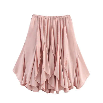 Mid-Length Women's Skirt 2025 Summer New Sle Decorative Layered Design Mid-Waist A-Line Skirt Faionable Ladies Skirt