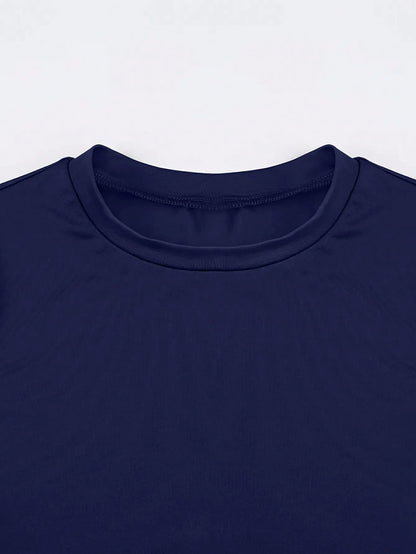 Women's Navy Blue Fitted Short Sleeve Round Neck Casual T-Shirt
