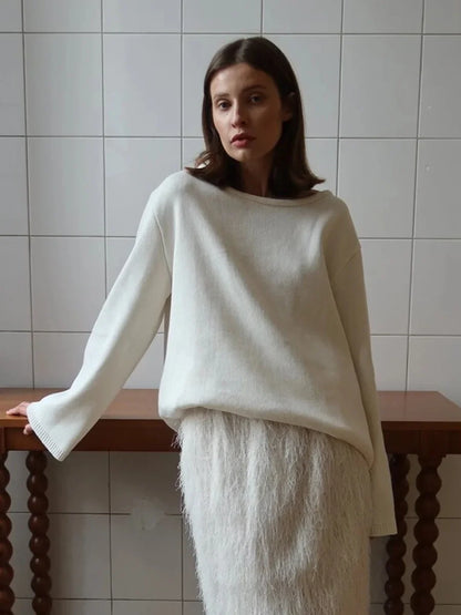 Wolfeel Autumn Winter New Women's Cotton Sweater Backless Design Loose Knit Pullover Jumper Fashionable Commuting Sweater