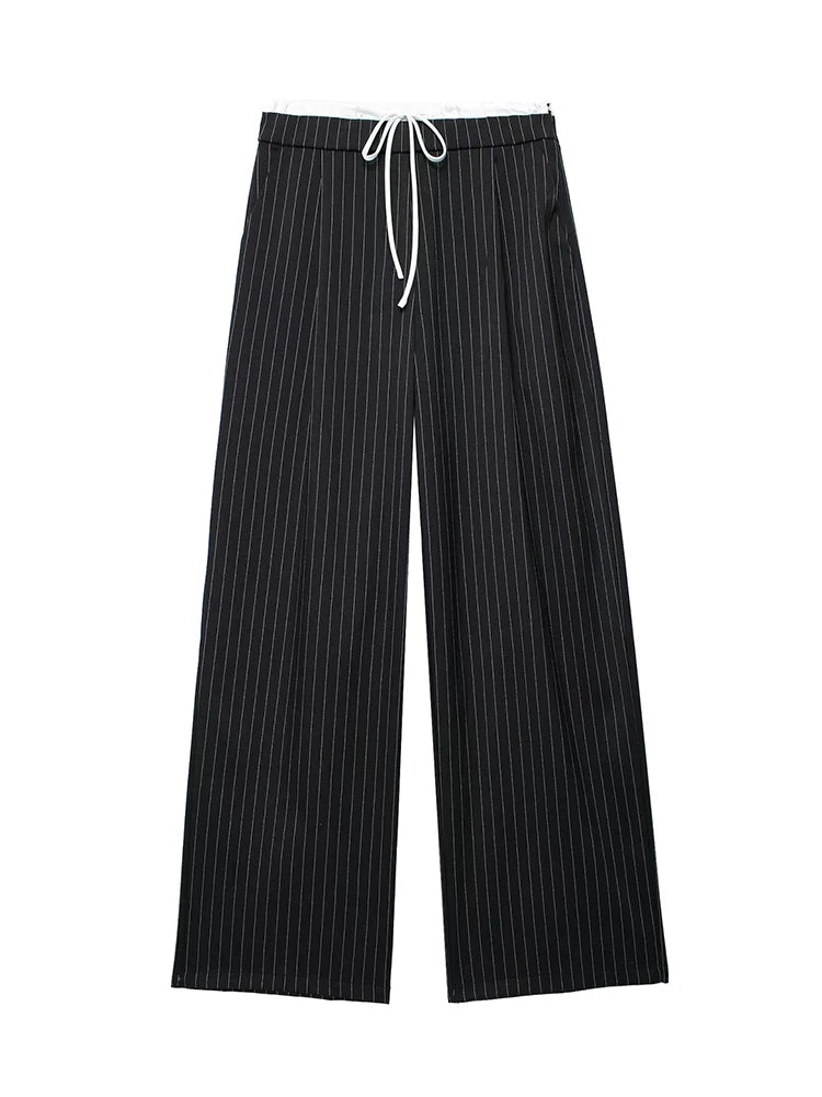 Willshela Women Fashion Solid Lace Up Side Zipper Straight Pants Vintage High Elastic Waist Female Chic Lady Trousers