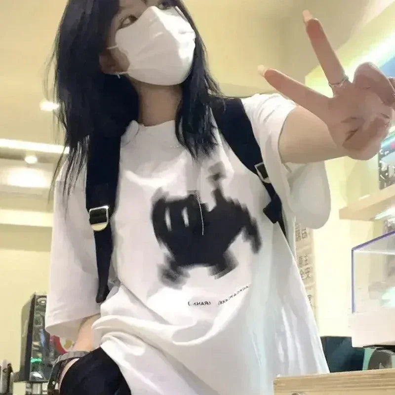 Unisex Oversize Black Cat Women Men Print T-Shirt Round Neck Fun Psychedelic Black Cat Casual Y2K Harajuku Top Graphic Tees