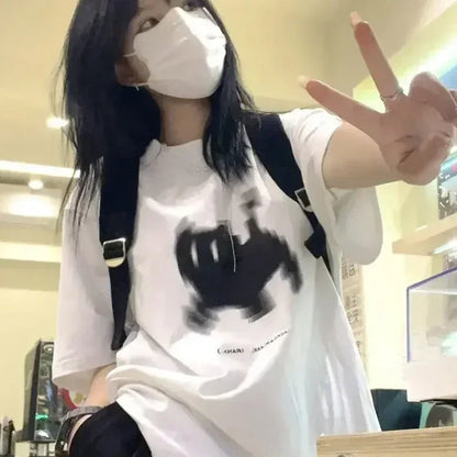 Unisex Oversize Black Cat Women Men Print T-Shirt Round Neck Fun Psychedelic Black Cat Casual Y2K Harajuku Top Graphic Tees