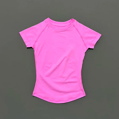 HISTELLO Sports Short Sleeve Top Women Gym Yoga Top Workout Clothes Sports T Shirt Fitness Activewear Running Tight Tops