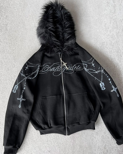 American Double-Sided Plaid Loose Zipper Hoodie Men Y2K New Harajuku Hip-Hop Gothic Couple Casual Joker Sweatshirt Street Wear