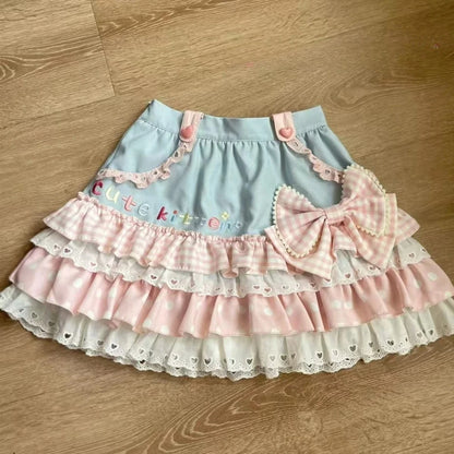 Japanese Kawaii Crop Tops Cartoon Print Harajuku Lolita Short Sleeve T-shirts Women Y2k Aesthetic Slim Tee Vintage Fairy Grunge