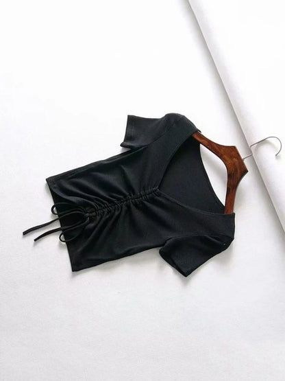Sexy V Neck Cropped Tank Tops Women Drawstring Tie Up Front Camis Candy Colors Streetwear Slim Fit Ribbed Crop Top
