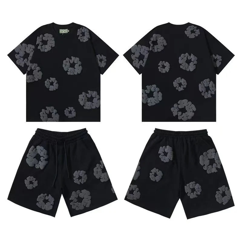 DENIM TEARS Summer Hot Selling European and American Fashion Hip Hop Printed Short Sleeve Set High Street Loose Sportswear
