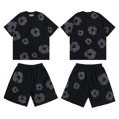 DENIM TEARS Summer Hot Selling European and American Fashion Hip Hop Printed Short Sleeve Set High Street Loose Sportswear