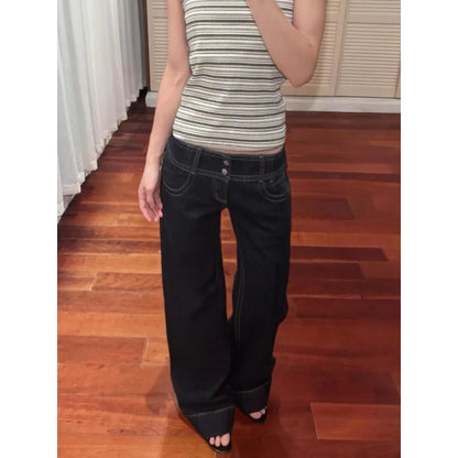 American Retro Low Waist Wide Leg Jeans Women's Summer Autumn Loose Drapey Tall Extended Length Hot Girls Wide Leg Pants