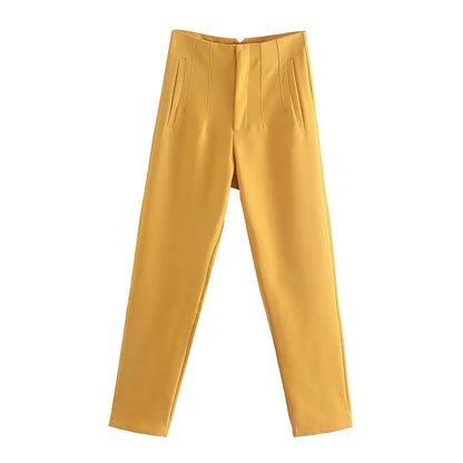 DUOPERI Women Fashion Solid Basic High Waist Trousers Chic Female Office Lady Casual Business Workwear Long Pant