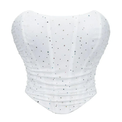 Summer Women Sexy Corset Crop Top Rhinestone Backless Lace Up Bustier Female Club Party Camisole Underwear