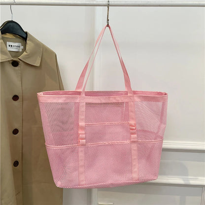 Portable Mesh Beach Bag For Women Makeup Travel Storage Wash Bag Summer Travel Swimming Bath Bag Organizer Shopper Totes