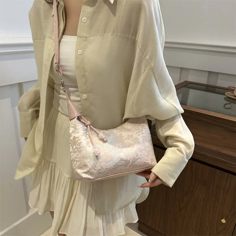 New Chinese Style Fine Embroidery Ladies Handbags 2025 Summer Fashion Shoulder Bag Crossbody Daily Party Tote Handbag for Women