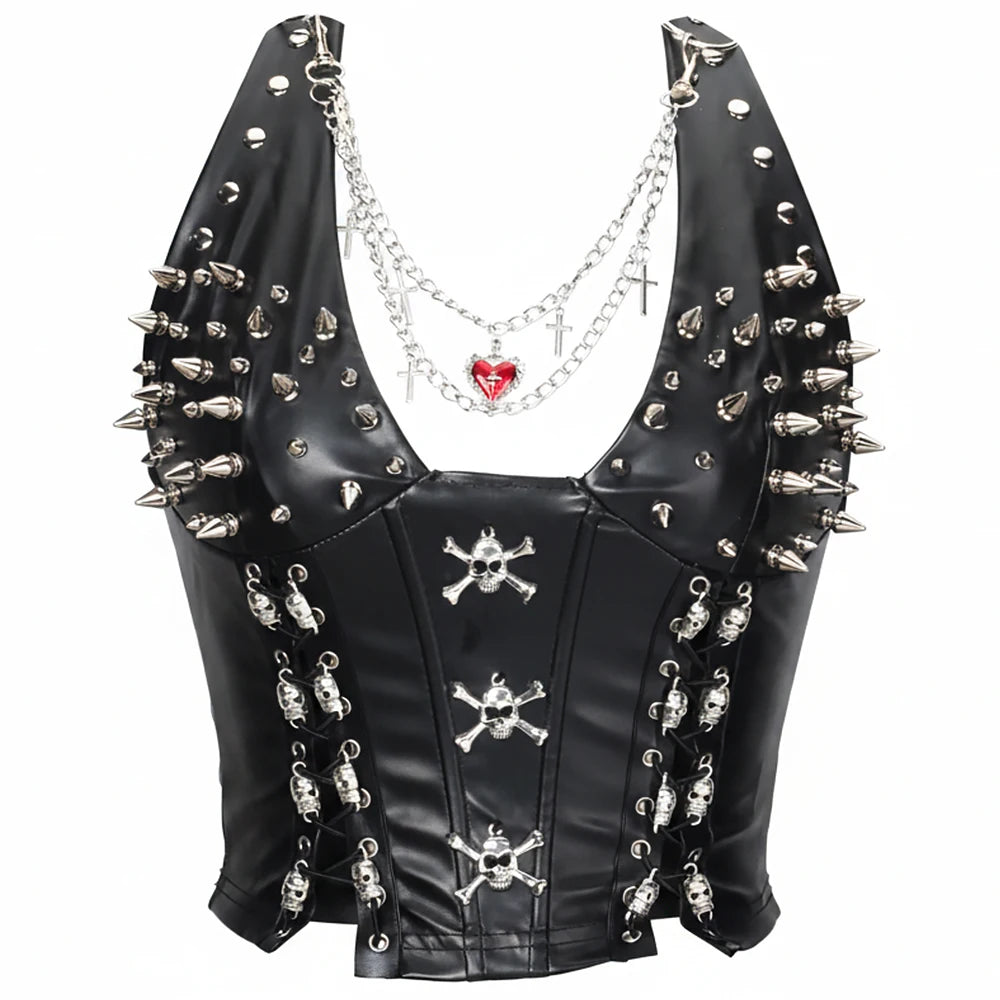 Goth Top Y2K Clothes Women's Tanks Emo Clothing Gothic Boho Tops with Spikes Punk Rock Teens Festival Spiked Bra Grunge T shirt