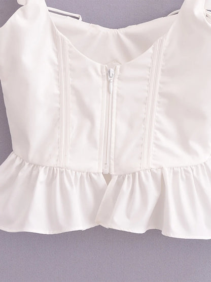 Chu Sau beauty Women New Fashion Sweet Square Collar Tank Top Sexy Backless Chic Fish Bone Cropped Tops Palace Style Corset Top
