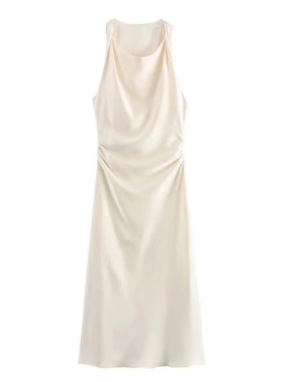 Satin Long Dresses for Women 2026 Summer Slip Midi Dress Woman Sexy Evening Party Dress Sleeveless Female Elegant Dresses