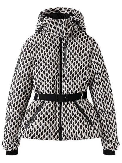 2025 Women Winter Hooded Down Jackets With Belt Lady Warm Thick Long Sleeve Stand Collar Parkas Padded Coats Sports Ski Outdoor