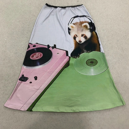 Aesthetics Lace Stitching Sexy Street Emo Girl Personality Hip Skirt 2000s Summer Panda Funny Printing Kawaii Casual Short Skirt