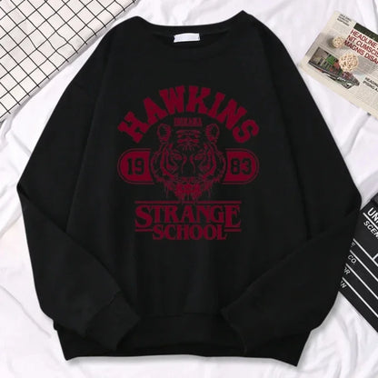 Casual Street Women's Sportswear Hawkins High School Indiana 1983 Printed Hoodie Loose Round Neck Warm Hoodie