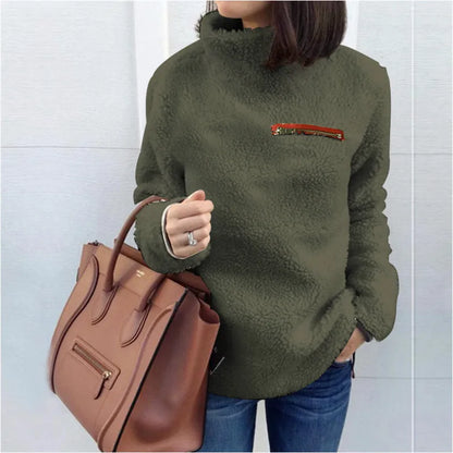Women Autumn Winter Warm Velet Turtleneck Pullover Sweater Fashion Zipper Super Soft Long Sleeved Tops Female Solid Loose Cloths
