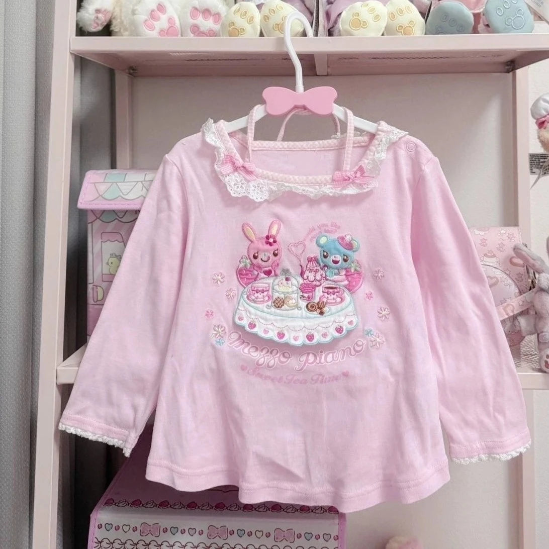 Japanese Kawaii Crop Tops Cartoon Print Harajuku Lolita Short Sleeve T-shirts Women Y2k Aesthetic Slim Tee Vintage Fairy Grunge