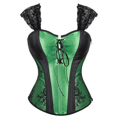 Overbust Corset Top with Straps Jacquard Corset Bustier Zipper Plus Size for Women Corset Dress with Skirt Black Red purple