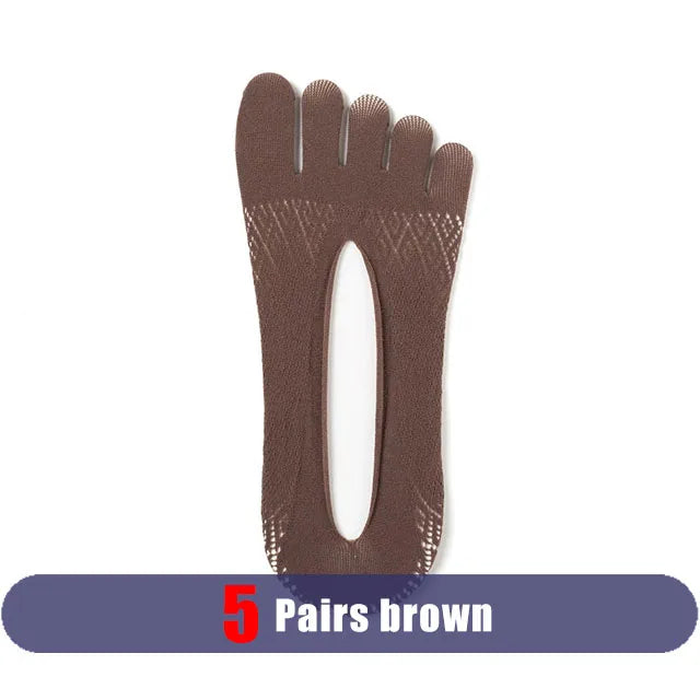 1/5 Pairs Summer Invisible No Show Five Finger Socks Mens Thin Velvet Non-Slip Mesh Breathable Elastic Solid Silk Socks Toes