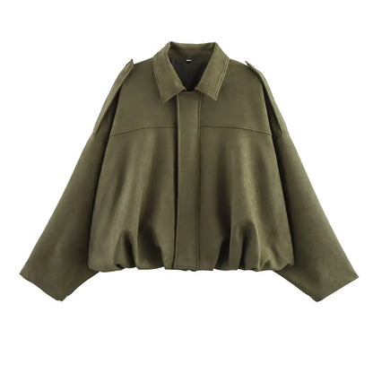 TFMLN Women Suede Bomber Jacket Spring New Fashion Long Sleeve Zipper Oversize Solid Bomber Coat Chic Lady 2025 Streetwear