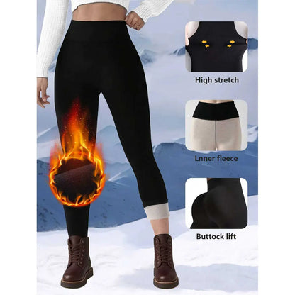 Womens High Waist German Velvet Leggings Autumn Winter Fleece Lined Thickened Thermal Plus Size Warm Pants Outdoor Ski Trousers