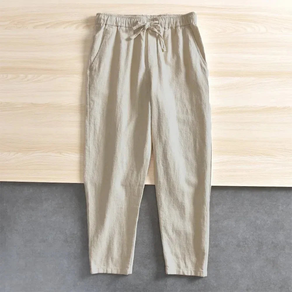 Men's Cotton Linen Casual Pants Baggy Streetwear Men Joggers Sports Trousers Solid Color Long Straight Trendy Pants for Men