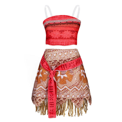 Girl Moana Vaiana Costume Children Princess Dress Summer Beach 2PCS Set Cosplay Clothing Christmas Carnival Halloween 2-12T