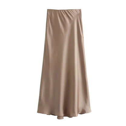 MUJER Woman 2026 Satin Skirt Women High Waist Long Skirts For Women Summer Black Midi Skirt Woman Office Elegant Women's Skirts