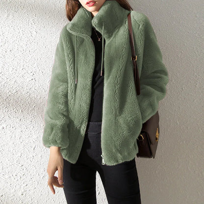 Women Autumn Winter Faux Fur Coats Zipper Cardigan Plush Thick Warm Coat Loose Oversized Outerwear Female Coral Fleece Overcoat
