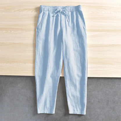 Men's Cotton Linen Casual Pants Baggy Streetwear Men Joggers Sports Trousers Solid Color Long Straight Trendy Pants for Men