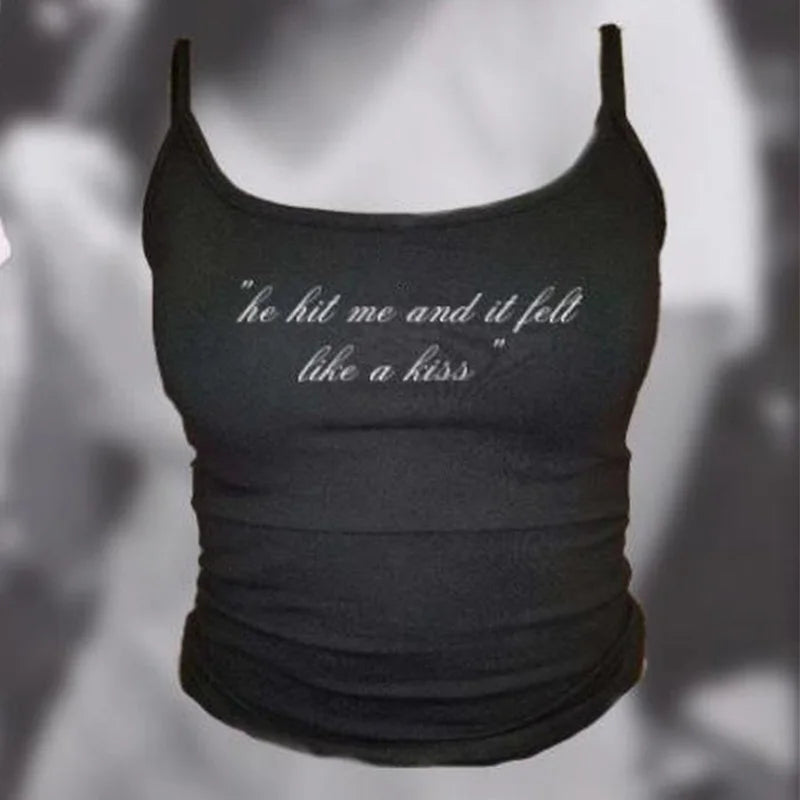 Punk Grunge Camisole Tops Streetwear Women's Sleeveless Corset Letter Print Cute Crop Tops Y2k Clothes Gothic Fairycore Tank Top