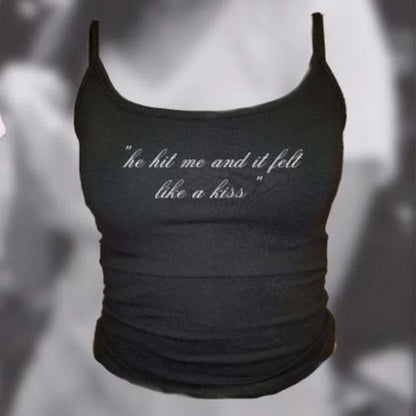 Punk Grunge Camisole Tops Streetwear Women's Sleeveless Corset Letter Print Cute Crop Tops Y2k Clothes Gothic Fairycore Tank Top