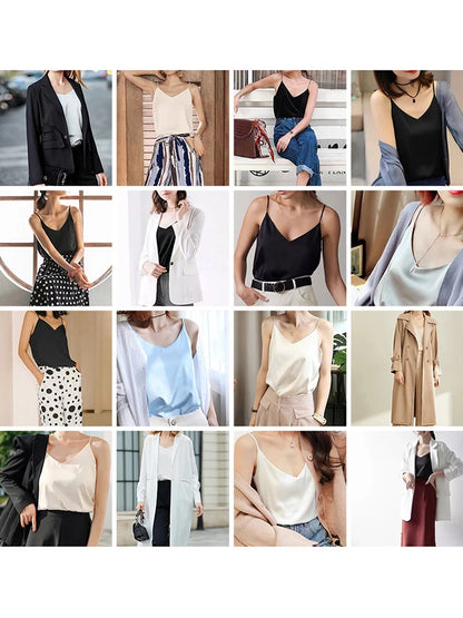 AOSSVIAO 2026 Spaghetti Strap Top Women Halter V Neck Basic White Cami Sleeveless Satin Silk Tank Tops Women'S Summer Camisole