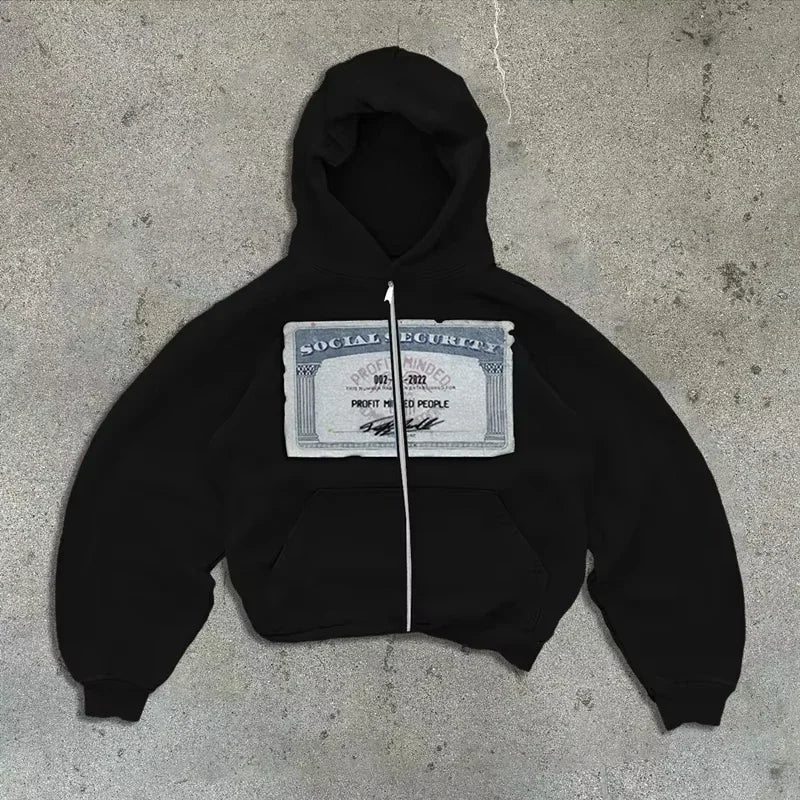 Hip-hop retro autumn casual zipper hoodie personalized pattern print Harajuku street style men's and women's sweatshirt y2k