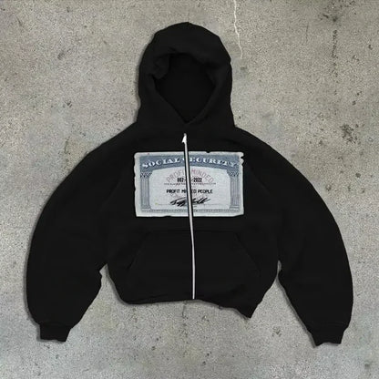 Hip-hop retro autumn casual zipper hoodie personalized pattern print Harajuku street style men's and women's sweatshirt y2k