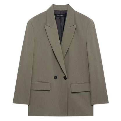 HXAO Blazer Women Double Breasted Pocket Women's Jacket 2025 Long Sleeve Casual Blazers Woman Chic Office Wear Ladies Coat