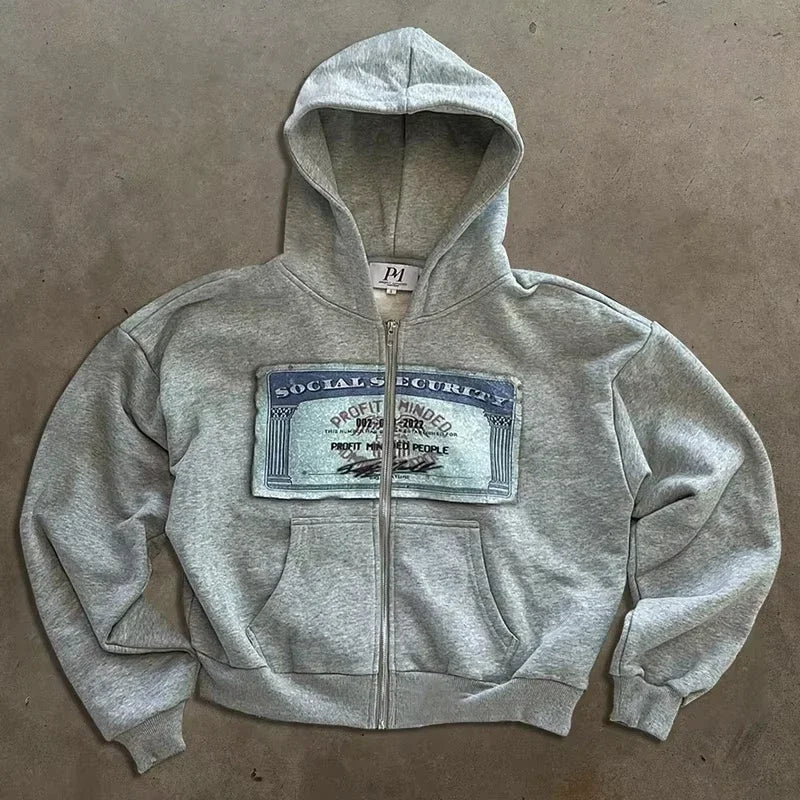 Hip-hop retro autumn casual zipper hoodie personalized pattern print Harajuku street style men's and women's sweatshirt y2k