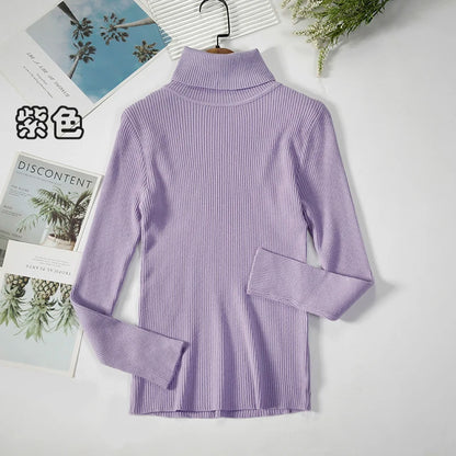 2026 Simple Women Turtleneck Sweater Winter Fashion Pullover Elastic Knit Ladies Jumper Casual Solid Black Female Basic Tops