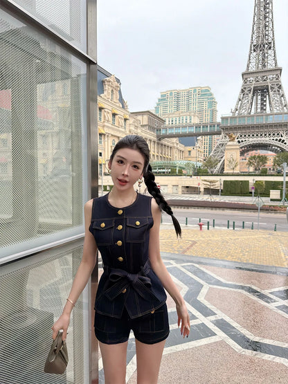 High Waist Ladies First Design Denim Shorts Spring New Style Slimming Outer Pocket Button Casual Pants for Women