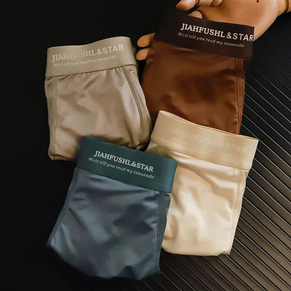 4pcs Luxury Summer Smooth Cool Satin-like Men's Boxer Shorts Underpants Breathable Crotch Male Underwear Panties Boxer Brifes