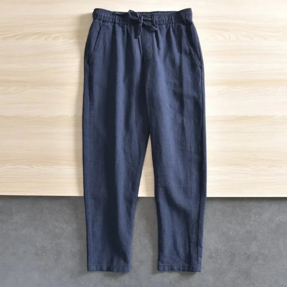 Men's Cotton Linen Casual Pants Baggy Streetwear Men Joggers Sports Trousers Solid Color Long Straight Trendy Pants for Men