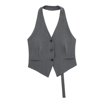 MUJER Off Shoulder Sleeveless Vest Women Black White Cropped Vest Woman Fashion Backless V Neck Short Coats Summer Waistcoat