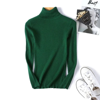 2026 Autumn Winter Women Long Sleeve Knitted Foldover Turtleneck Ribbed Pull Sweater Soft Warm Femme Jumper Pullover Clothes