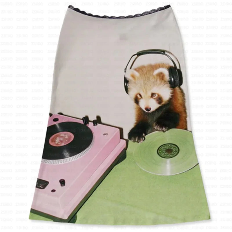 Aesthetics Lace Stitching Sexy Street Emo Girl Personality Hip Skirt 2000s Summer Panda Funny Printing Kawaii Casual Short Skirt